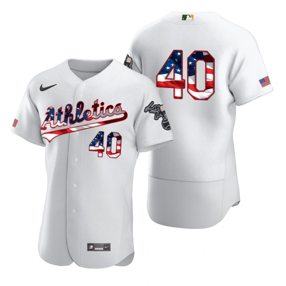 Oakland Athletics #40 Chris Bassitt Men Nike White Fluttering USA Flag Limited Edition Authentic MLB Jersey